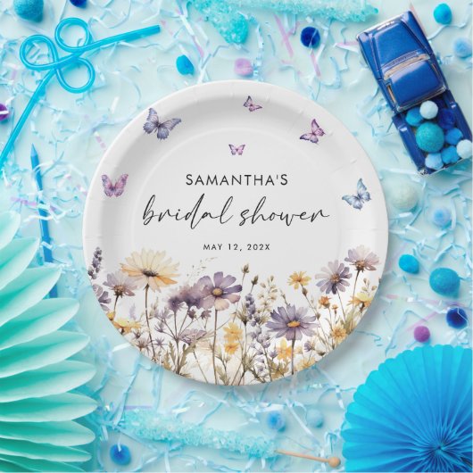 Moderne vlinders bloemig Paarse Vrijgezellenfeest Papieren Bordje (Feest)
