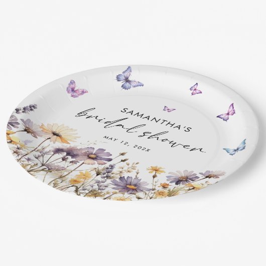 Moderne vlinders bloemig Paarse Vrijgezellenfeest Papieren Bordje (Gekanteld)