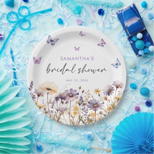 Moderne vlinders bloemig Paarse Vrijgezellenfeest Papieren Bordje (Feest)