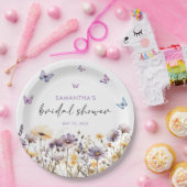 Moderne vlinders bloemig Paarse Vrijgezellenfeest Papieren Bordje (Feest)