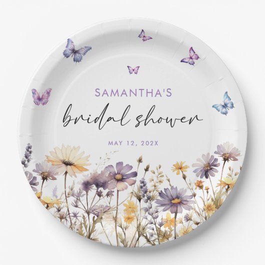 Moderne vlinders bloemig Paarse Vrijgezellenfeest Papieren Bordje (Voorkant)