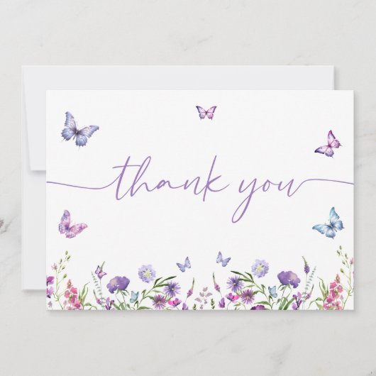 Moderne Vlinders Bruidsfeest Bloemen Bedankkaart (Voorkant)