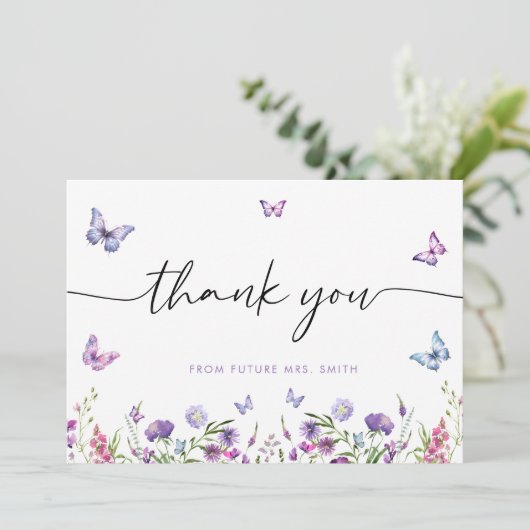 Moderne Vlinders Bruidsfeest Welkomstbord Bedankkaart (Staand voorkant)