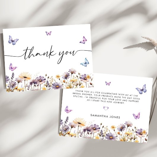 Moderne Vlinders Bruiloftsdouche met Bloemen Bedankkaart