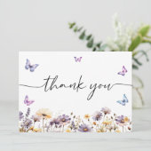 Moderne Vlinders Bruiloftsdouche met Bloemen Bedankkaart (Staand voorkant)