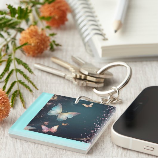Moderne Vlinders & Glitter Acryl Sleutelhanger (Voorkant Rechts)