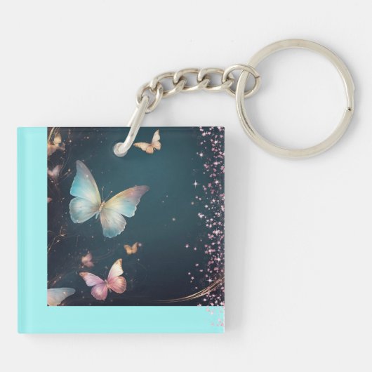 Moderne Vlinders & Glitter Acryl Sleutelhanger (Achterkant)