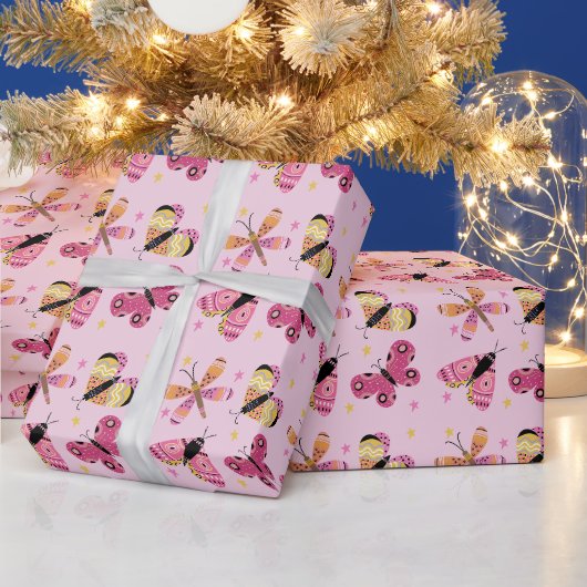 Moderne vlinders in folk-art stijl cadeaupapier (Feestdagen)
