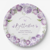 Moderne vlinders Paarse bloemen Vrijgezellenfeest Papieren Bordje (Voorkant)