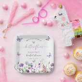 Moderne vlinders Paarse bloemen Vrijgezellenfeest Papieren Bordje (Feest)
