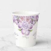 Moderne Vlinders Paarse Bloemige Bruidsdouche Papieren Bekers (Rechts)