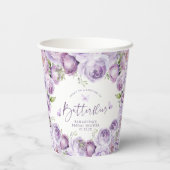 Moderne Vlinders Paarse Bloemige Bruiloftsshower P Papieren Bekers (Achterkant)
