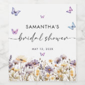 Moderne vlinders Paarse Vrijgezellenfeest Wijn Etiket (Enkel label)