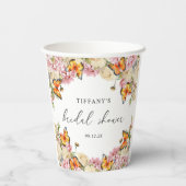 Moderne Vlinders Roze Pioenrozen Bruidsdouche Papieren Bekers (Achterkant)