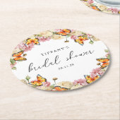 Moderne Vlinders Roze Pioenrozen Bruidsdouche Ronde Kartonnen Onderzetter (Gebogen)