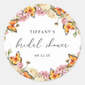 Moderne vlinders roze pioenrozen Vrijgezellenfeest Ronde Sticker (Voorkant)