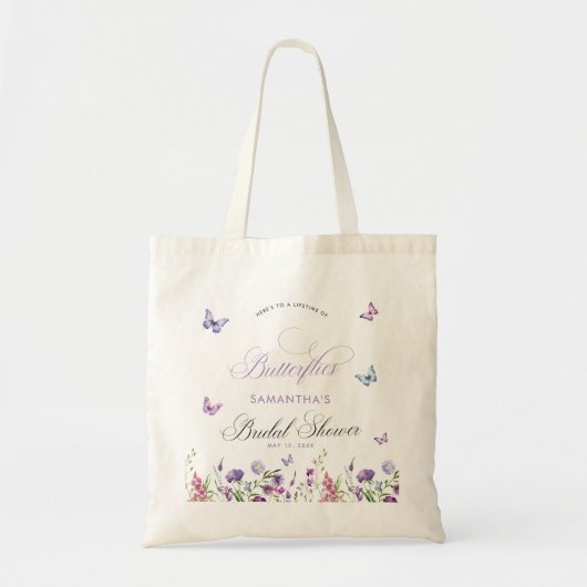 Moderne Vlinders Wilde Bloemen Bruidsfeestje Tote Bag (Voorkant)