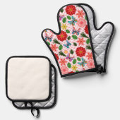 Moderne Vlindertuin Bloem Lentetuin Ovenwant & Pannenlap Set (Voorkant / Achterkant)