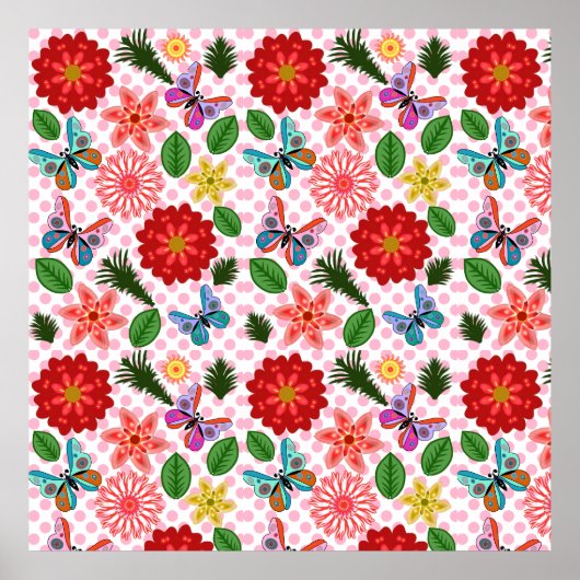 Moderne Vlindertuin Bloem Poster (Voorkant)