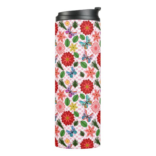 Moderne Vlindertuin Bloem Thermosbeker (Gedraaid links)