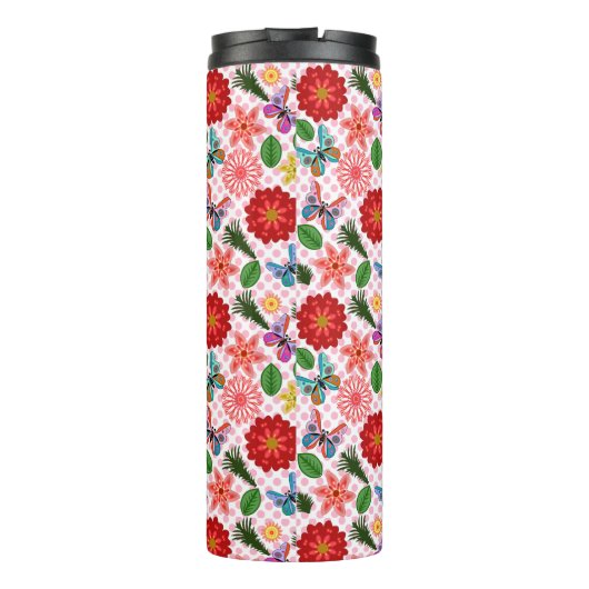 Moderne Vlindertuin Bloem Thermosbeker (Achterkant)