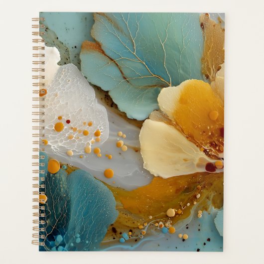 Moderne vloeiende abstracte turkooizen gouden bell planner (Voorkant)