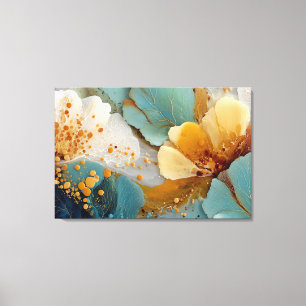 Moderne vloeiende abstracte turquoise gouden belle canvas afdruk
