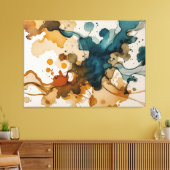 Moderne vloeiende kunst met gouden spetter canvas afdruk (Insitu (Woonkamer))
