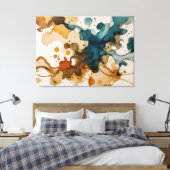 Moderne vloeiende kunst met gouden spetter canvas afdruk (Insitu (Slaapkamer))