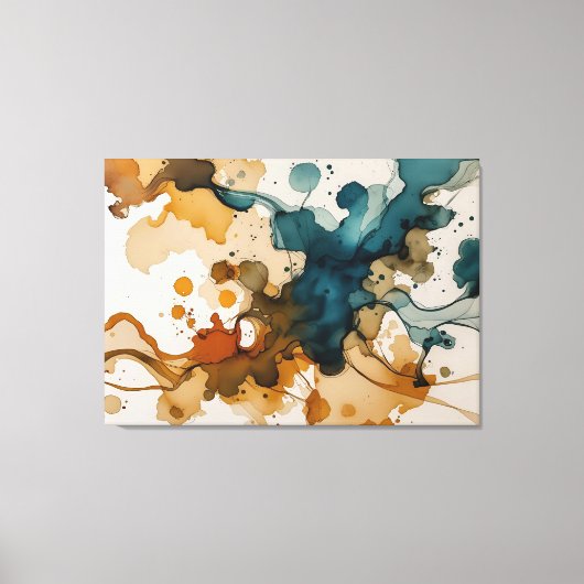 Moderne vloeiende kunst met gouden spetter canvas afdruk (Voorkant)
