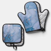 Moderne vloeiende kunst ovenwant & pannenlap set (Voorkant / Achterkant)