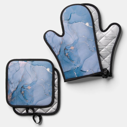 Moderne vloeiende kunst ovenwant & pannenlap set (Voorkant / Achterkant)