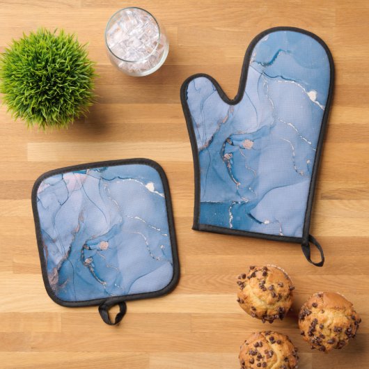 Moderne vloeiende kunst ovenwant & pannenlap set (Top down)