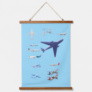 Moderne vloot van commerciële vliegtuigen Aviation Hangend Wandkleed
