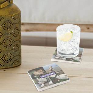 Moderne Voeg je foto collage paars toe Stenen Onderzetter