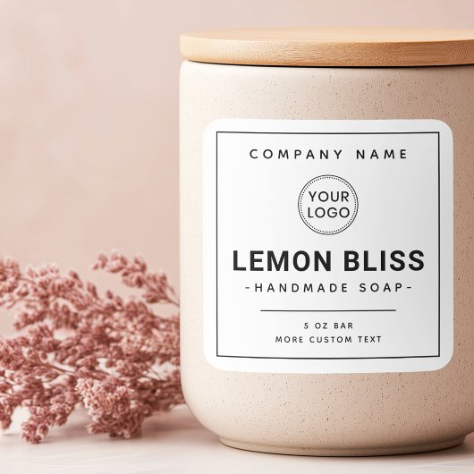 Moderne voeg logo dunne rand vierkant productlabel vierkante sticker