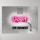 Moderne Voeg Logo open roze neonteken toe Poster (Voorkant)
