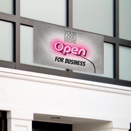 Moderne Voeg Logo open roze neonteken toe Spandoek (Buitenkant Gebouw)