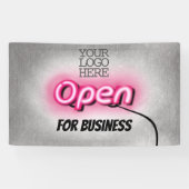 Moderne Voeg Logo open roze neonteken toe Spandoek (Horizontaal)