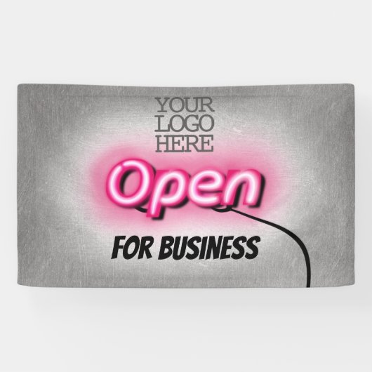 Moderne Voeg Logo open roze neonteken toe Spandoek (Horizontaal)