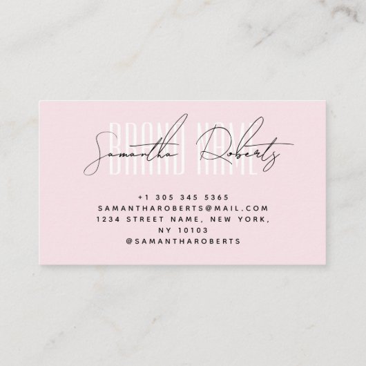 Moderne voeg merk elegant lichtroze toe visitekaartje (Achterkant)