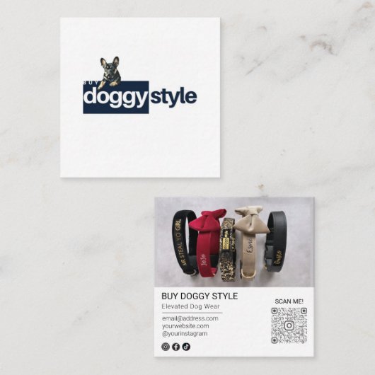 Moderne voeg uw Logo foto QR Code Sociale Media to Vierkante Visitekaartje (Voorkant / Achterkant)