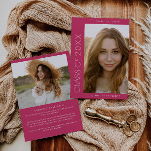 moderne voet   Roze Klasse Jaar Foto Afstuderen Aankondiging