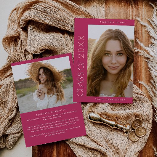 moderne voet | Roze Klasse Jaar Foto Afstuderen Aankondiging