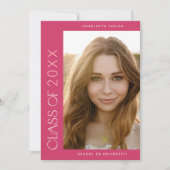 moderne voet | Roze Klasse Jaar Foto Afstuderen Aankondiging (Voorkant)