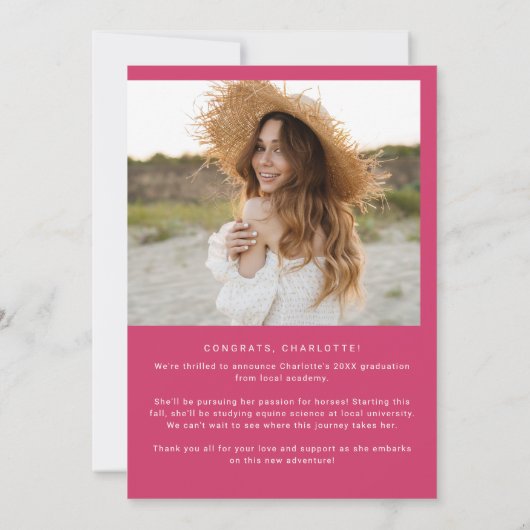 moderne voet | Roze Klasse Jaar Foto Afstuderen Aankondiging (Achterkant)