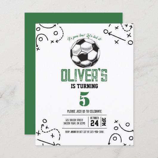 Moderne Voetbal Tactiek Budget Verjaardag Uitnodig (Voorkant / Achterkant)