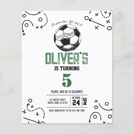 Moderne Voetbal Tactiek Budget Verjaardag Uitnodig (Voorkant)