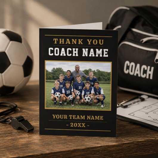 Moderne Voetbalteamfoto Coach Bedankkaart