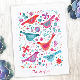 Moderne Vogel Bloemen Waterverf Dank u Briefkaart